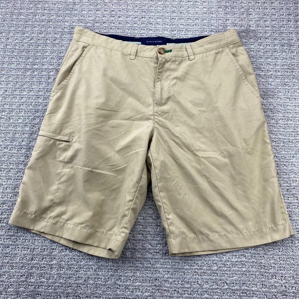 Tommy Hilfiger Khaki Shorts Chino Men 33 Brown Zip Pocket Casual Outdoor Preppy